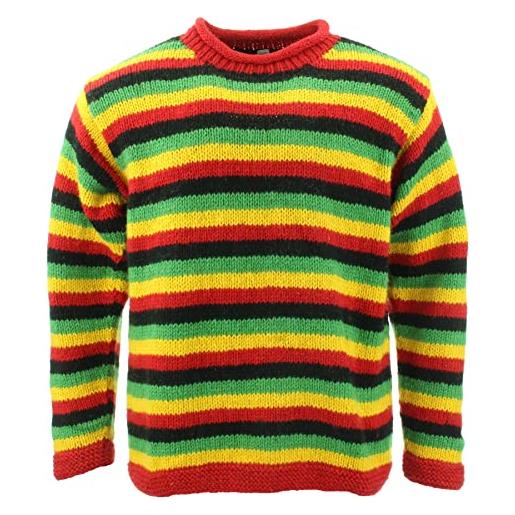 LOUDelephant maglione lavorato a maglia di lana grossa space dye stripes modello arcobaleno retrò maglione lavorato a maglia 100% sciolto oversize caldo, sd bright blue mix, s