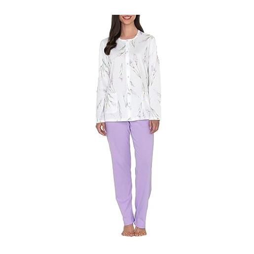 Linclalor - pigiama estivo da donna in jersey, completamente aperto con pantalone lungo. Disponibile in due varianti e fino alla taglia 60-2105083 - cielo/pacifico, 60