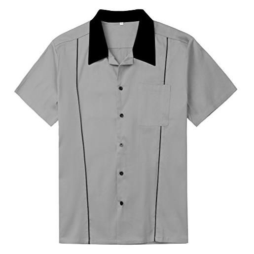 Candow Look man shirt rockabilly short sleeve vintage style uk design cotton men tops-grey