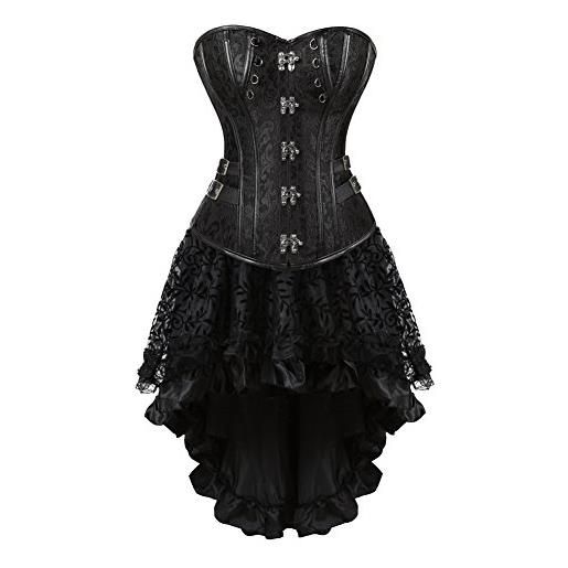 WLFFW bustino corsetto donna e gonna tutu gotico fibbia floreale (eu(34-36) m, nero)