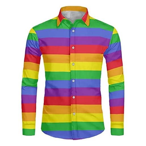 Biyejit camicia casual a maniche lunghe da uomo senza pieghe vestibilità regolare formale business button down camicie xs-6xl, bandiera arcobaleno pride, xxl