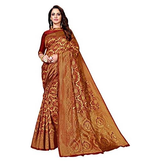 Generic indian bollywood wedding saree banarasi art seta floreale tessuto a mano zari work sari con blusa non stiched pezzo nero, bordeaux, etichettalia unica