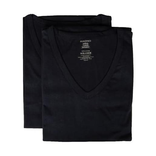 RAGNO confezione 2 t-shirt uomo maglietta intima manica corta camiciola scollo v cotone bipack articolo 601418, 020b nero, s
