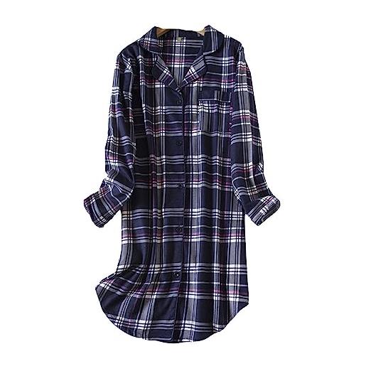 DSJJ pigiama donna cotone camicia strisce griglia lunga button down camicia da notte aperte bottoni davanti pigiami (m-xxl)