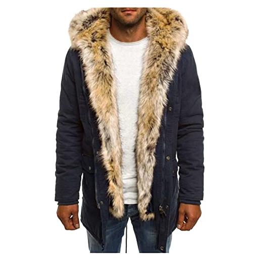 KAGAYD cappotto invernale da uomo, lungo, caldo e invernale, con colletto in pelliccia sintetica, spesso, casual, giacca da montagna, giacca invernale da lavoro, cappotto nero, nero , l