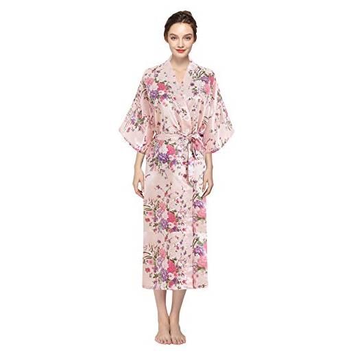 YAOMEI donna pigiama vestaglia sleepwear, di seta raso di seta robe accappatoio da notte (one size, a-pink)