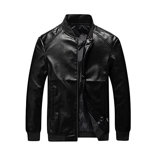 MISSMAO giacca in ecopelle antivento giubbotto cappotto moto pu pelle classico casual per uomo giubbino bomber da mezza stagione nero xl