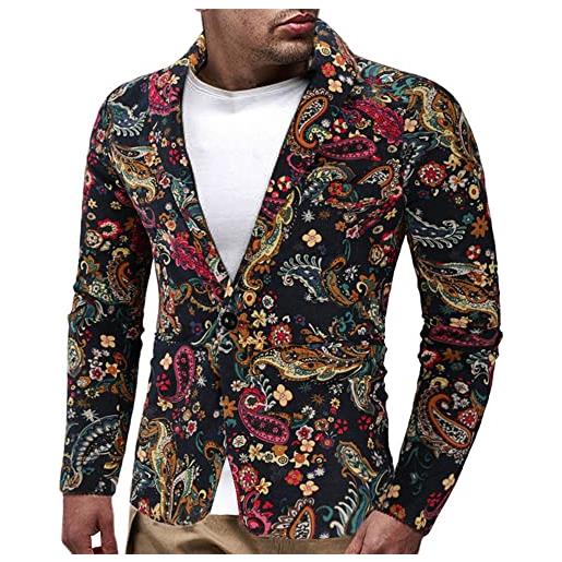 TnmZi giacca blazer uomo stile etnico stampa giacca uomo primavera autunno slim fit moda giacca uomo personalità tasca decorazione giacca manica lunga uomo b-07 xl