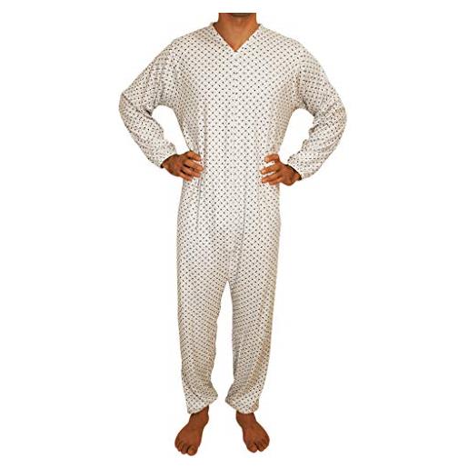 eMMe SQUARE tutone/pigiama intero anziano uomo e donna manica lunga con zip posteriore in 100% cotone made in italy (fantasia uomo, xl)