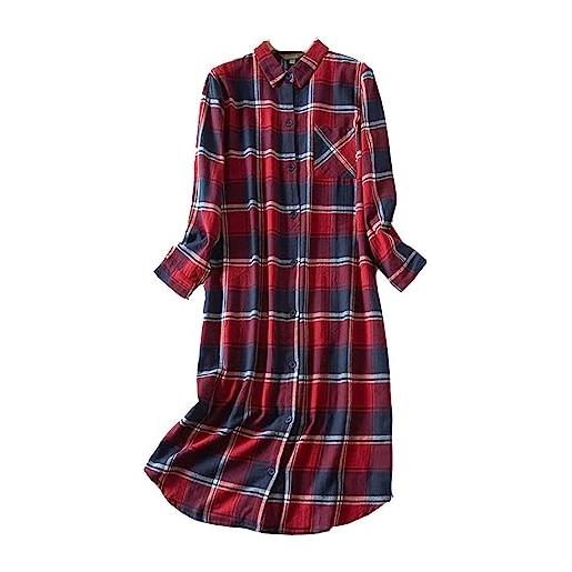 DSKK camicia da notte da donna cotone flanella maniche lunghe plaid scozzese pigiama abbottonato pigiama da donna (5#, m)