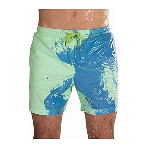 Mcaishen pantaloni da spiaggia estivi uomo esplosioni pantaloncini di colore sensibili all'acqua pantaloni da spiaggia che cambiano colore sensibili alla temperatura. (3xl, blue)