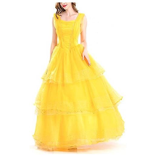 Belle Costumi per Adulti, Donna Principessa Belle Vestito La Bella e la  Bestia Giallo Tulle Abito con Guanti Carnevale Cosplay Natale Costume  Giallo A S : : Moda