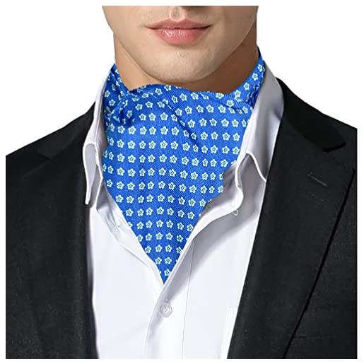 Remo Sartori - ascot doppia pala in seta blu fantasia di fiori, made in italy, uomo