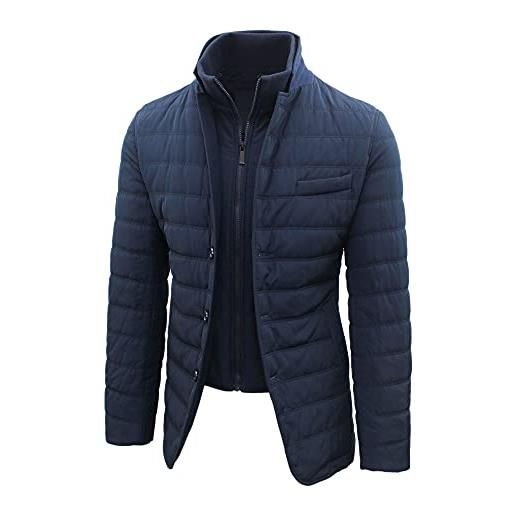 GIACCA GIUBBOTTO UOMO ELEGANTE BLU SCURO INVERNALE SLIM FIT CON GILET  INTERNO