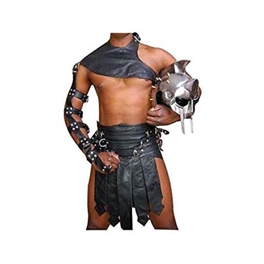 Leather Addicts set di kilt da uomo in vera pelle nera, resistente, stile gladiatore romano, nero , 32w