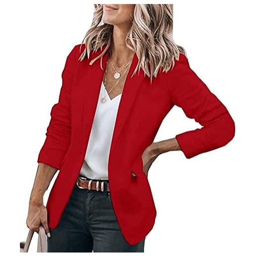 Minetom donna blazer maniche lunghe slim fit tinta unita cappotto elegante ufficio business giacca da lavoro formale rosso xs