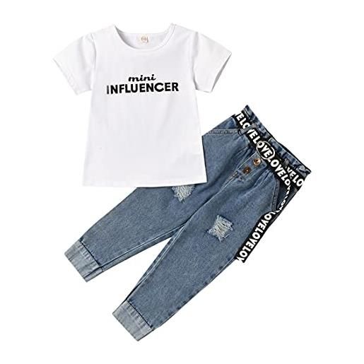 Verve Jelly t-shirt con stampa di lettere a maniche corte per bambina vestiti estivi per bambine top jeans strappati pantaloni in denim 2 pezzi set di abiti
