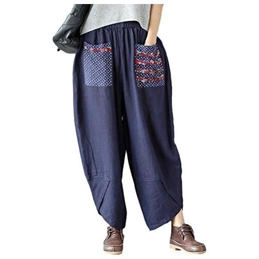 FTCayanz donna pantaloni sciolto pantalone larga marina militare m