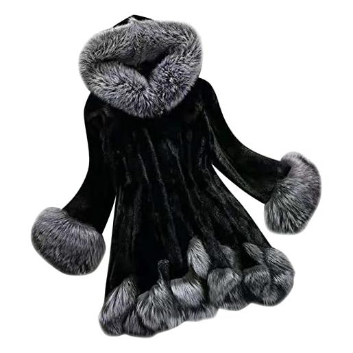 Superdry lalaluka cappotto da donna alla moda, in pelliccia sintetica, tinta unita, con cappuccio, nero , l