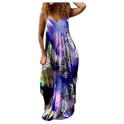 PANGHUBO sottoveste lunga abiti estivi per donna abito floreale bohémien allentato casual con tasche abito lungo con cinturino per spaghetti maglioni (purple, xl)