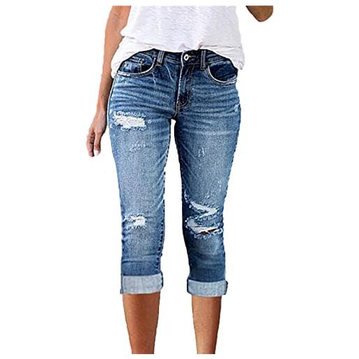 EACH WOMEN pantaloni corti da donna in jeans attillati pantaloni corti arrotolati al ginocchio casual estivi, blu