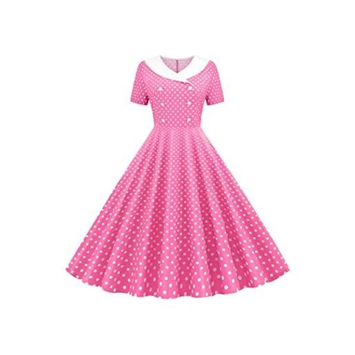 OMZIN donne cape collar double breasted vintage 1950s dress polka dot rockabilly short sleeve swing dress rosa m