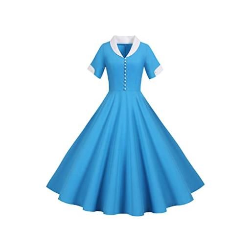 OMZIN donne cape collar double breasted vintage 1950s dress polka dot rockabilly short sleeve swing dress rosa m