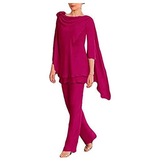 Botong 2 pc chiffon abiti da donna a più livelli madre della sposa pantaloni abito da sposa abito da sera abito da sposa, fucsia, 18