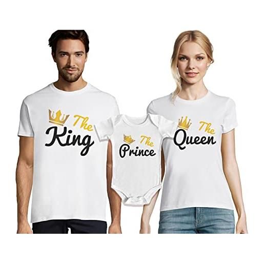 Bulabadoo tris coordinato famiglia - 2 magliette e 1 body neonato - king - queen - prince - principe - re - regina - bimbo - t-shirt famiglia