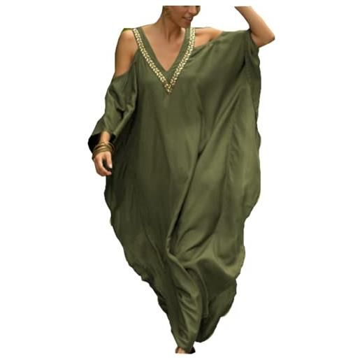 LeofL donne estate ricamo caftan boho vestaglia camicia da notte kimono costume da bagno copertura ups, un verde marino, taglia unica