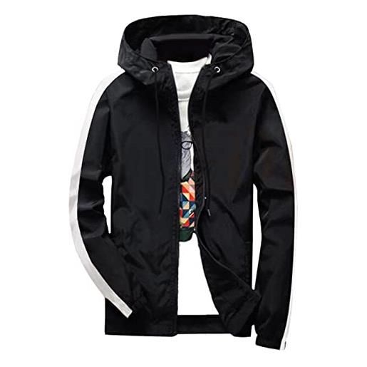 EUVIP uomini casual semplice cappotto borsa sportiva cerniera abbigliamento baseball giacca volante giacche nero lucido uomini, b, l