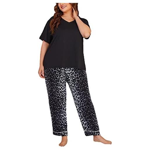 BGT pigiama plus size, pantaloni estivi leopardati a maniche corte da donna, vestiti per la casa, pigiama da donna (nero, 4xl)