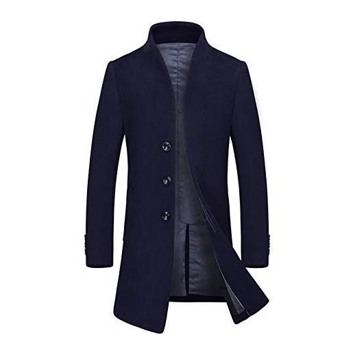 Loeay giacca da uomo casual in cotone giacca a vento trench lungo giacca slim fit manica lunga stile inglese soprabito giacche da uomo cappotto blu scuro l