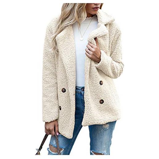 WXHNZYQ bottoni autunnali e invernali, risvolti, cardigan in pile sciolto, cappotto di lana di pecora da donna, giacche, top