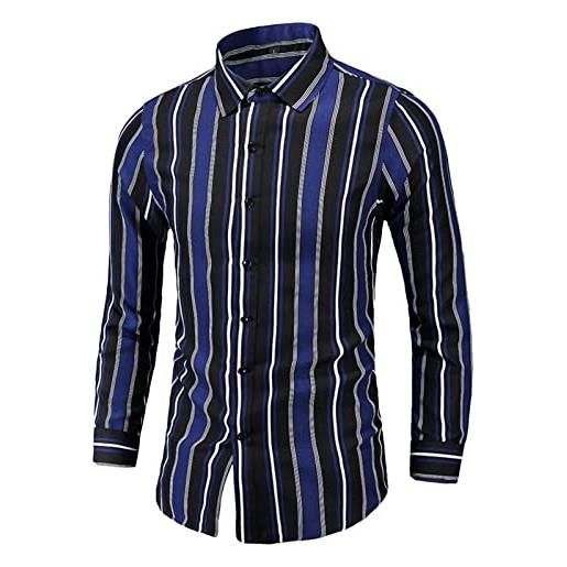 Xmiral camicia a righe larghe da uomo camicia a maniche lunghe casual moda taglie forti camicie grandi taglie (5xl, blu)