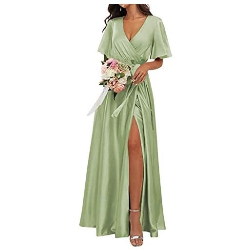 KURFACE abiti da damigella d'onore da sposa wrap v neck flutter sleeve abiti da sera formali per le donne, verde salvia, 48