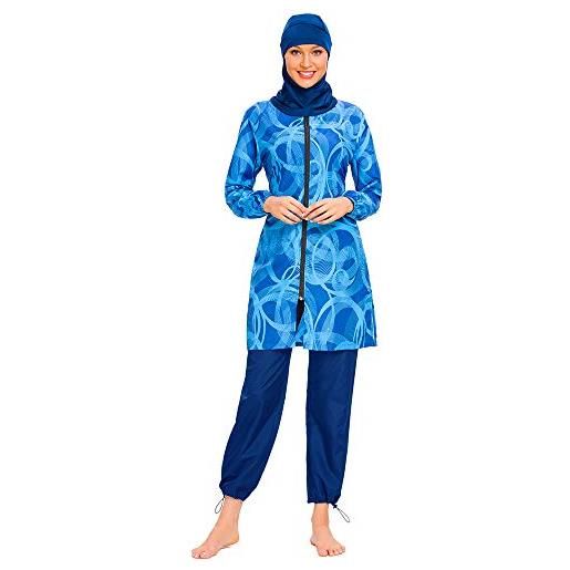 OWN4B costumi da bagno musulmani taglie forti per le donne con stampa hijab full cover cerniera islamica burkini modesto, blu, xl
