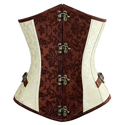 Woboren donna corsetto underbust bustino sottoseno steampunk pelle gotico in top (beige, xl)