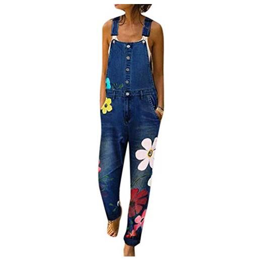 oneforus salopette di jeans denim da donna estivi pantaloni tuta di fiori taglie forti
