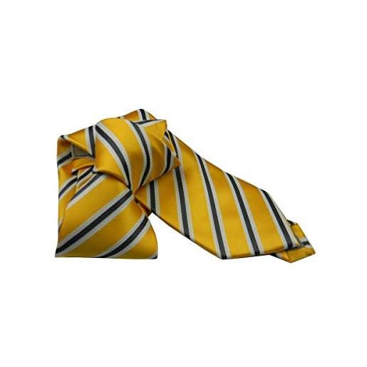 Avantgarde cravatta gialla a righe grigie blu nere azzurre varie cravatte gialle uomo colore colour giallo fantasia a righe striped misura cm 8 applicazione a fantasia 1
