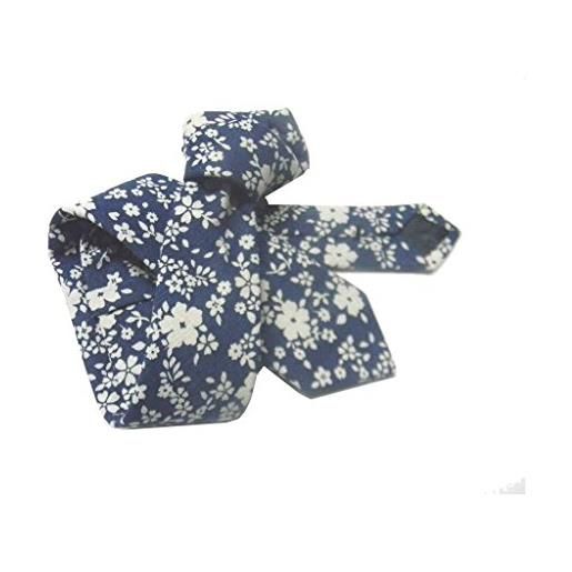 Avantgarde - cravatta blu particolare a fiori vari beige cotone coprposo slim tie 6