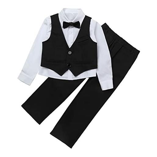 YiZYiF bambini ragazzi gentiluomo 4 pezzi smoking abito manica lunga camicia + gilet + pantaloni + cravatta completo da cerimonia matrimonio festivo del battesimo nero a 13-14 anni