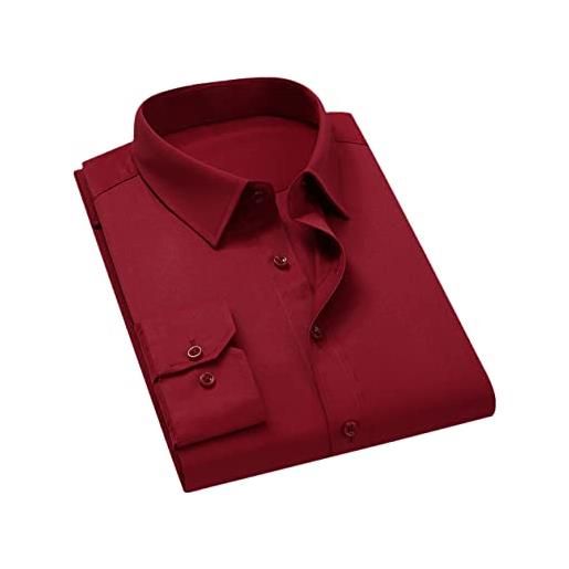 Kiioouu camicia da uomo tinta unita da lavoro casual slim manica lunga camicia da uomo, rosso vinaccia, xxl