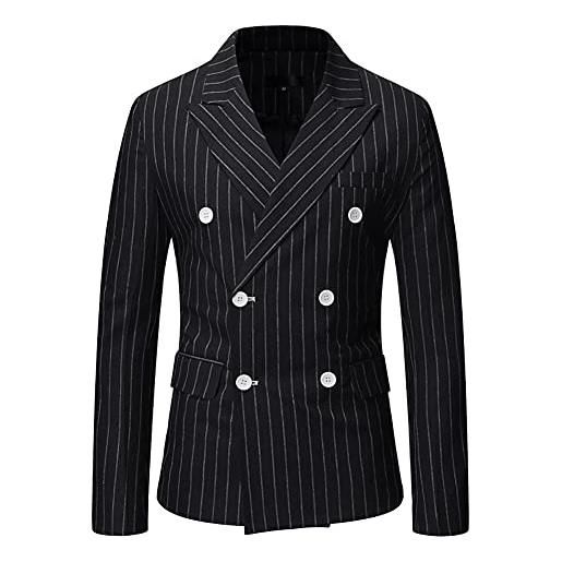 GUOCU blazer da uomo elegante slim fit giacca a righe verticali giacca da smoking con due bottoni blazer da abito formale giacca da lavoro con revers moda casual affari cappotto doppio petto