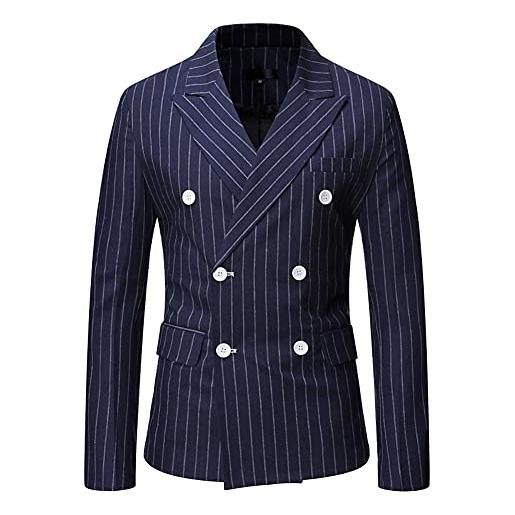 GUOCU blazer da uomo elegante slim fit giacca a righe verticali giacca da smoking con due bottoni blazer da abito formale giacca da lavoro con revers moda casual affari cappotto doppio petto