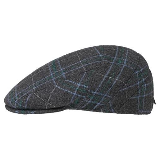Borsalino coppola pastoso check uomo - made in italy berretto a quadri cappello piatto con visiera, fodera autunno/inverno - s (54-55 cm) grigio
