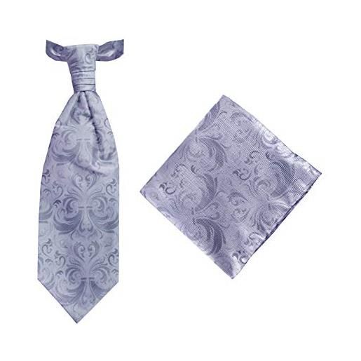 Remo Sartori - set cravattone plastron e fazzoletto da cerimonia sposo in seta floreale, made in italy, uomo (azzurro)