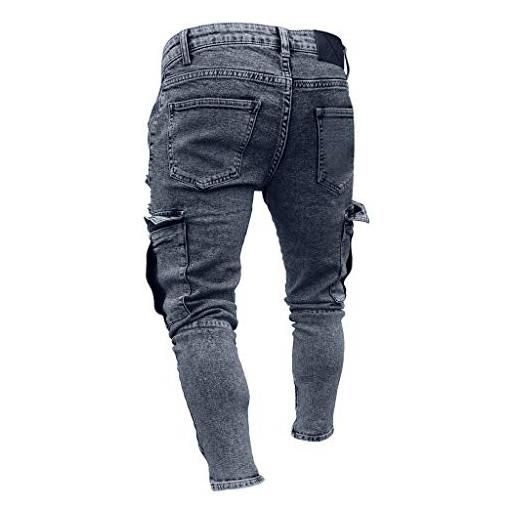 Xmiral jeans skinny fashion causale pocket zipper slim fit stretch ripped distressed snow wash jeans jeans denim pantaloni (s, 4- grigio)