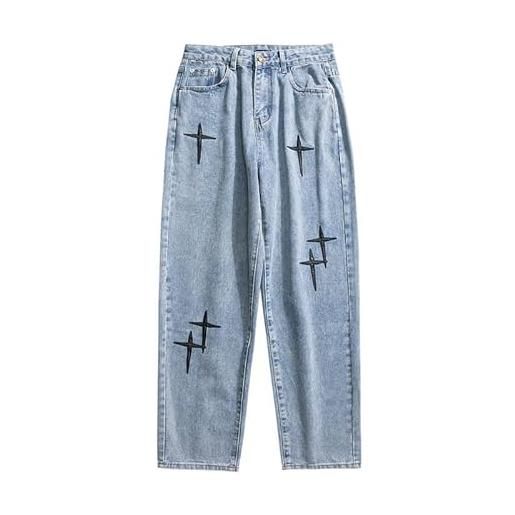 Tooe jeans sciolti da uomo con tasche cross pattern pantaloni streetwear hippies pantaloni joggers harajuku y2k grunge abbigliamento, blu, 3xl