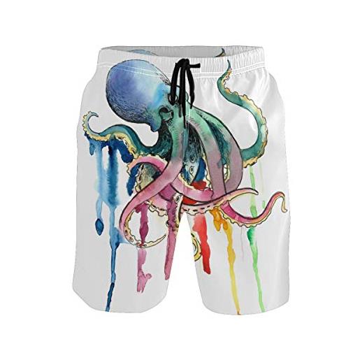 BKEOY shorts arcobaleno modello polpo uomo spiaggia pantaloncini estate quick dry surf board nuoto trunks con fodera in maglia multi l